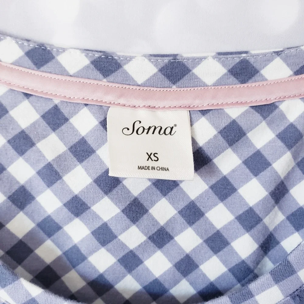 Soma Embraceable Gingham Print  Pink & Gray Sleepshirt Night Dress Size XS